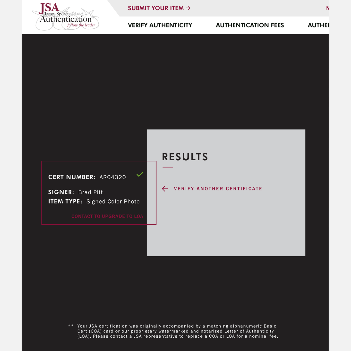 BRAD PITT autograph JSA signed 8x10 photography 8x10