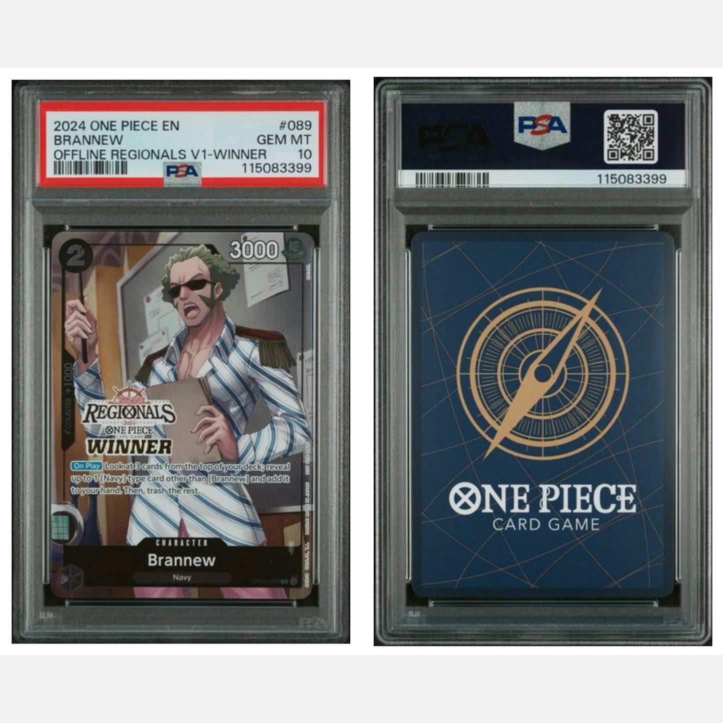 One Piece TCG Championship Card - Brannew OP03-089 Winner Card PSA 10