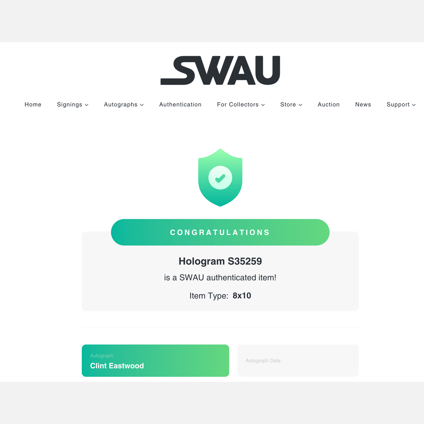 CLINT EASTWOOD autograph SWAU & ACOA signed 8x10 photography 8x10