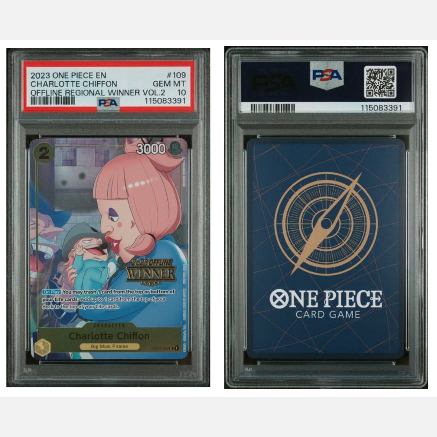 One Piece TCG Championship Card - Charlotte Chiffon OP03-109 Winner Card PSA 10