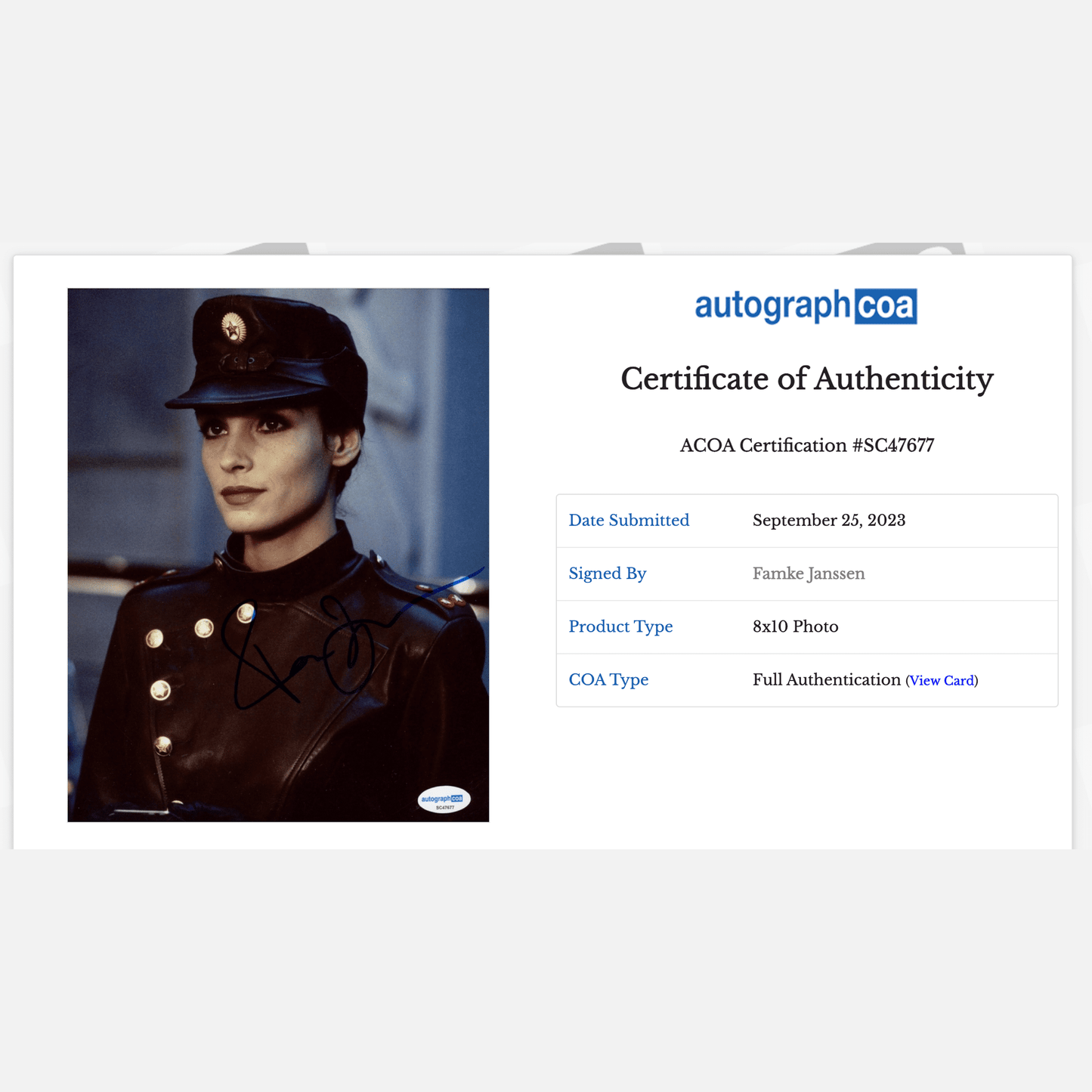 FAMKE JANSSEN autograph ACOA signed 8x10 photography JAMES BOND 007 8x10