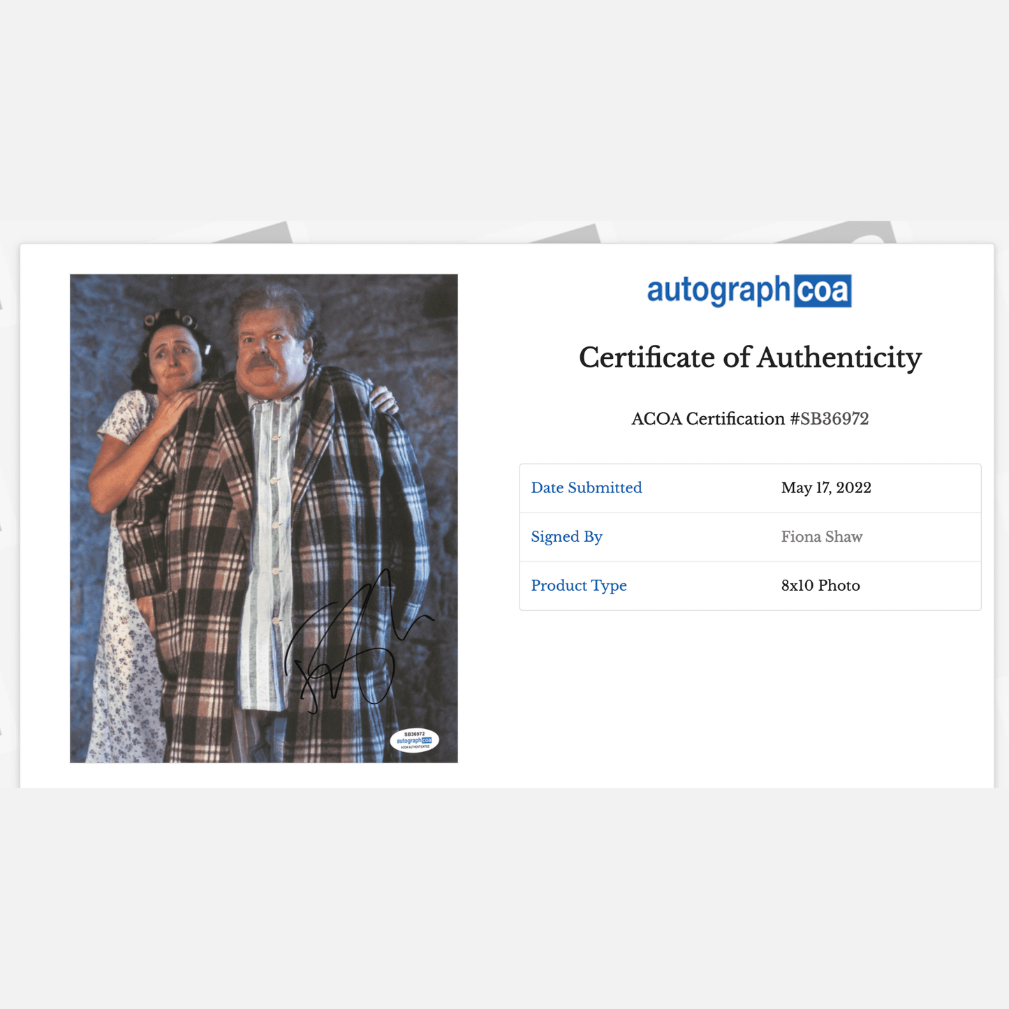 FIONA SHAW autograph ACOA signed 8x10 photography HARRY POTTER 8x10