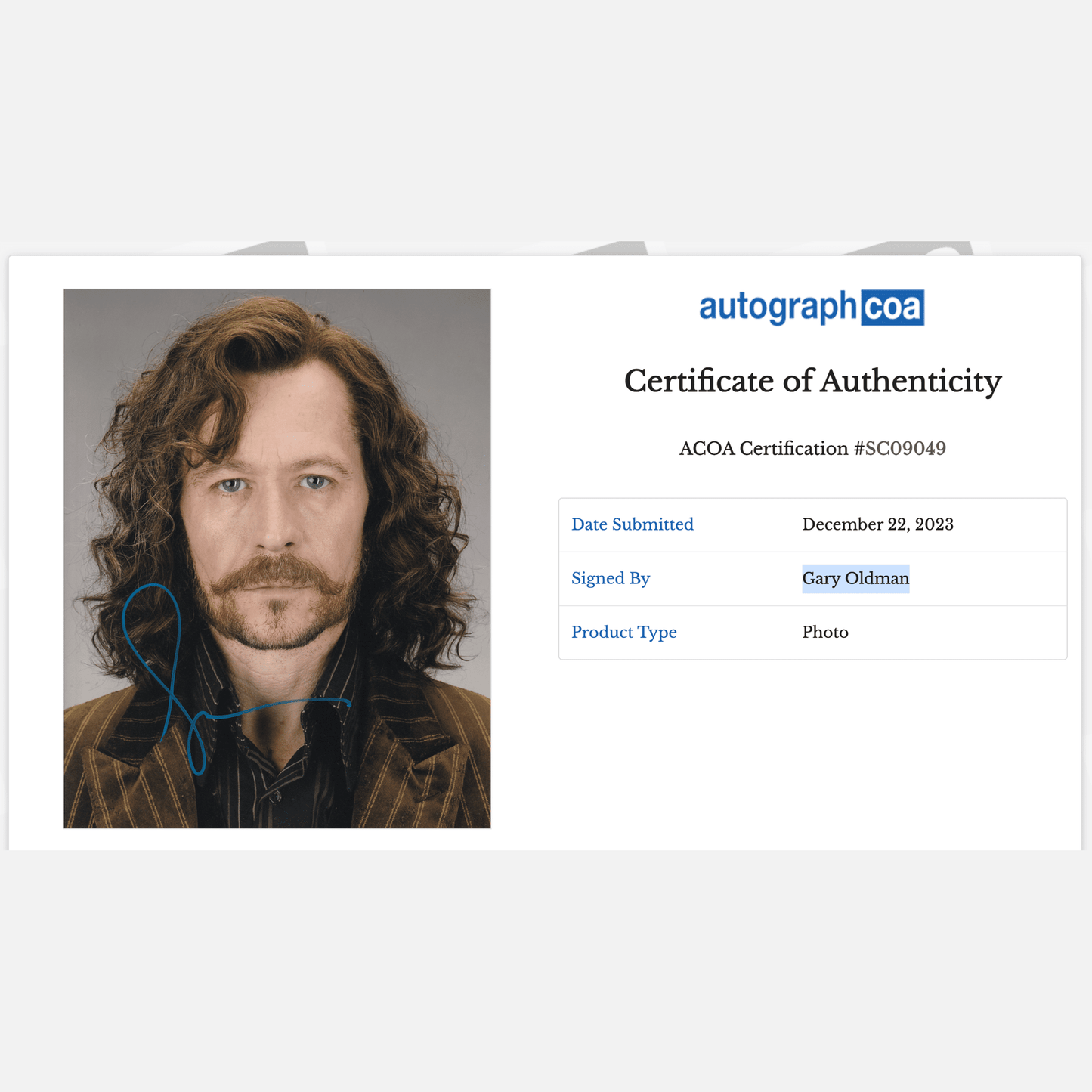 GARY OLDMAN autograph ACOA signed 8x10 photography HARRY POTTER 8x10