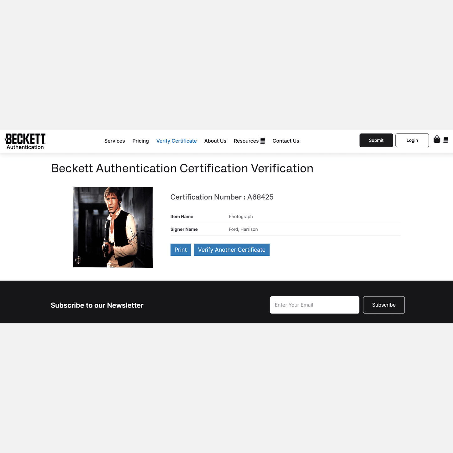 HARRISON FORD autograph BECKETT LOA & ACOA signed 11x14 photography STAR WARS 11x14