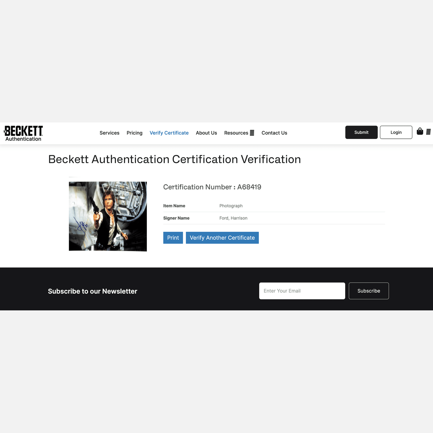 HARRISON FORD autograph BECKETT LOA & ACOA signed 11x14 photography STAR WARS 11x14