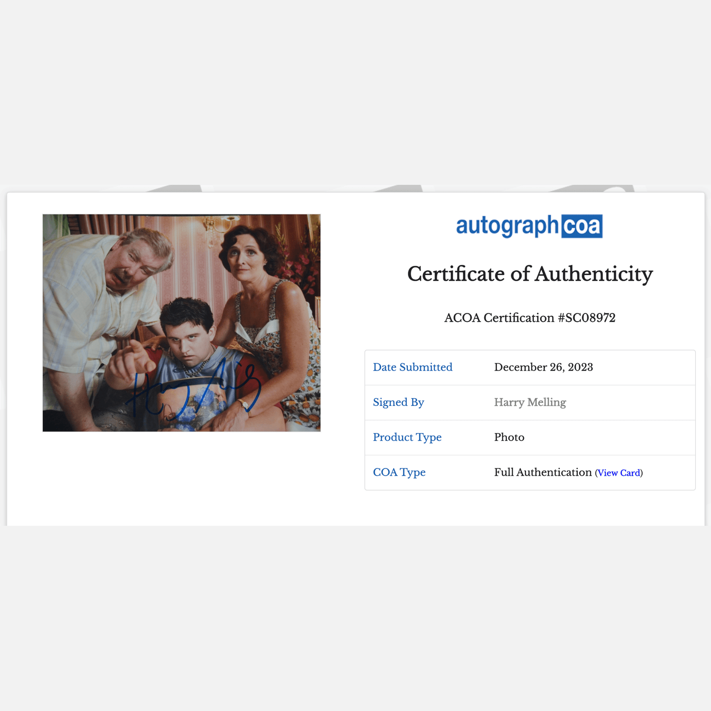 HARRY MELLING autograph ACOA signed 8x10 photography HARRY POTTER 8x10