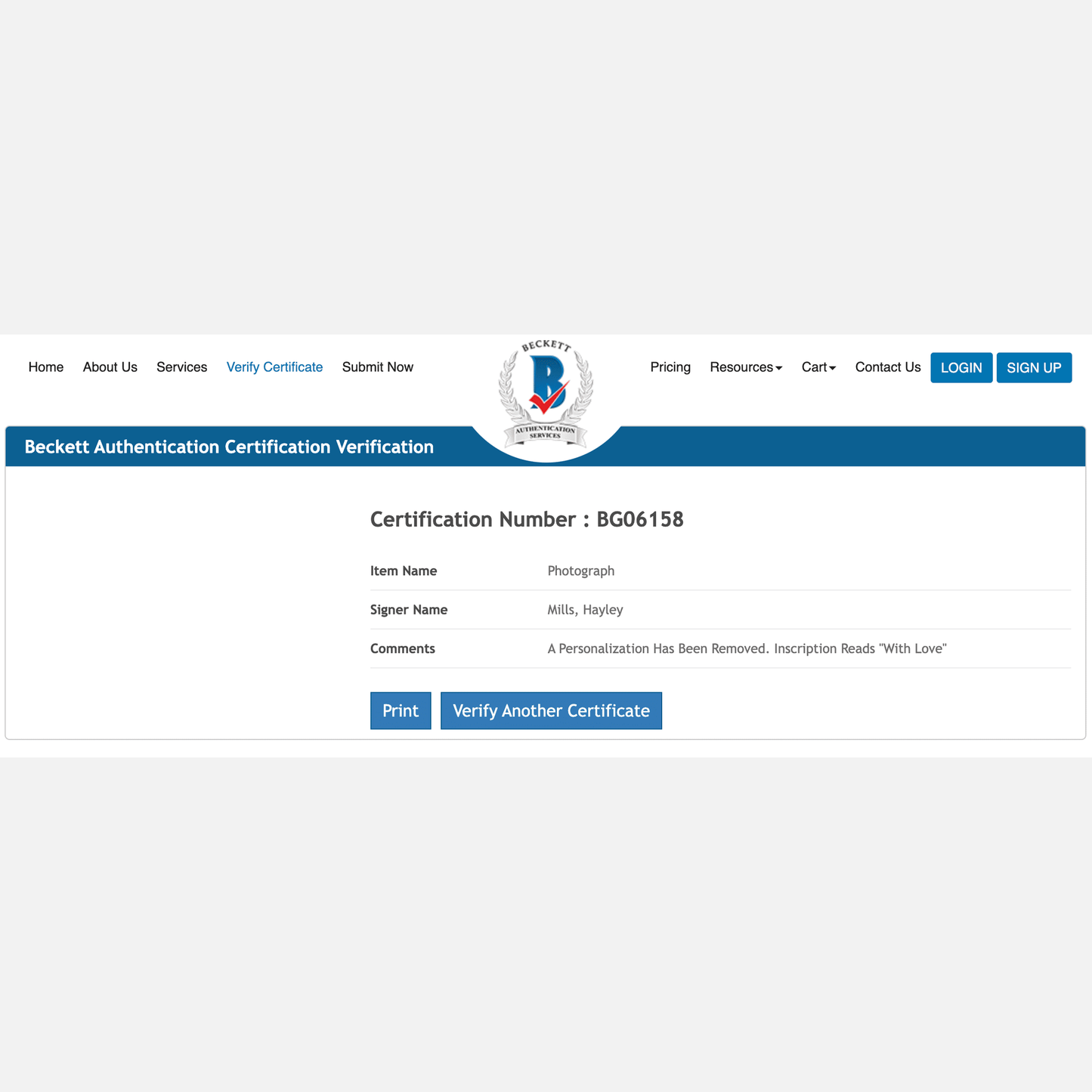 HAYLEY MILLS autograph BECKETT signed 8x10 photography 8x10