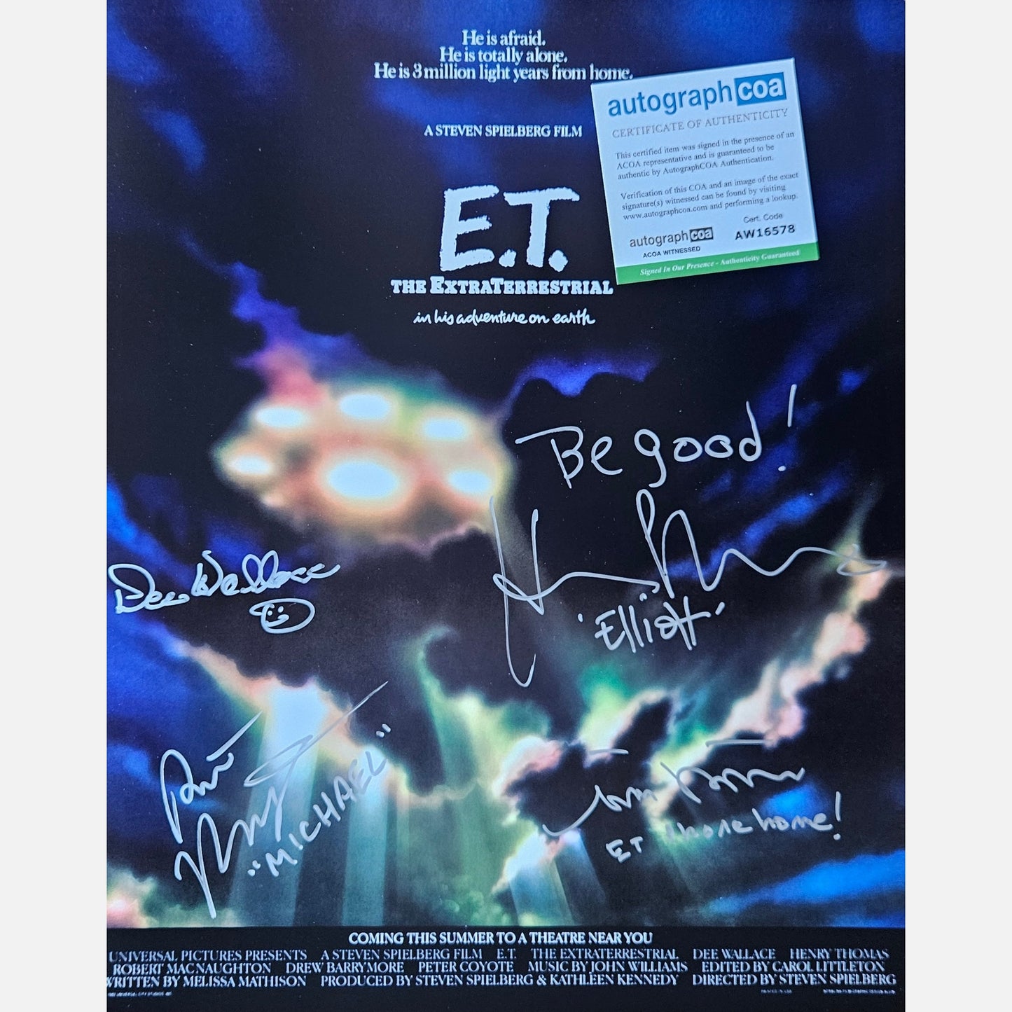 HENRY THOMAS, DEE WALLACE & 2 MORE autographs ACOA signed ET poster 16x20 16x20