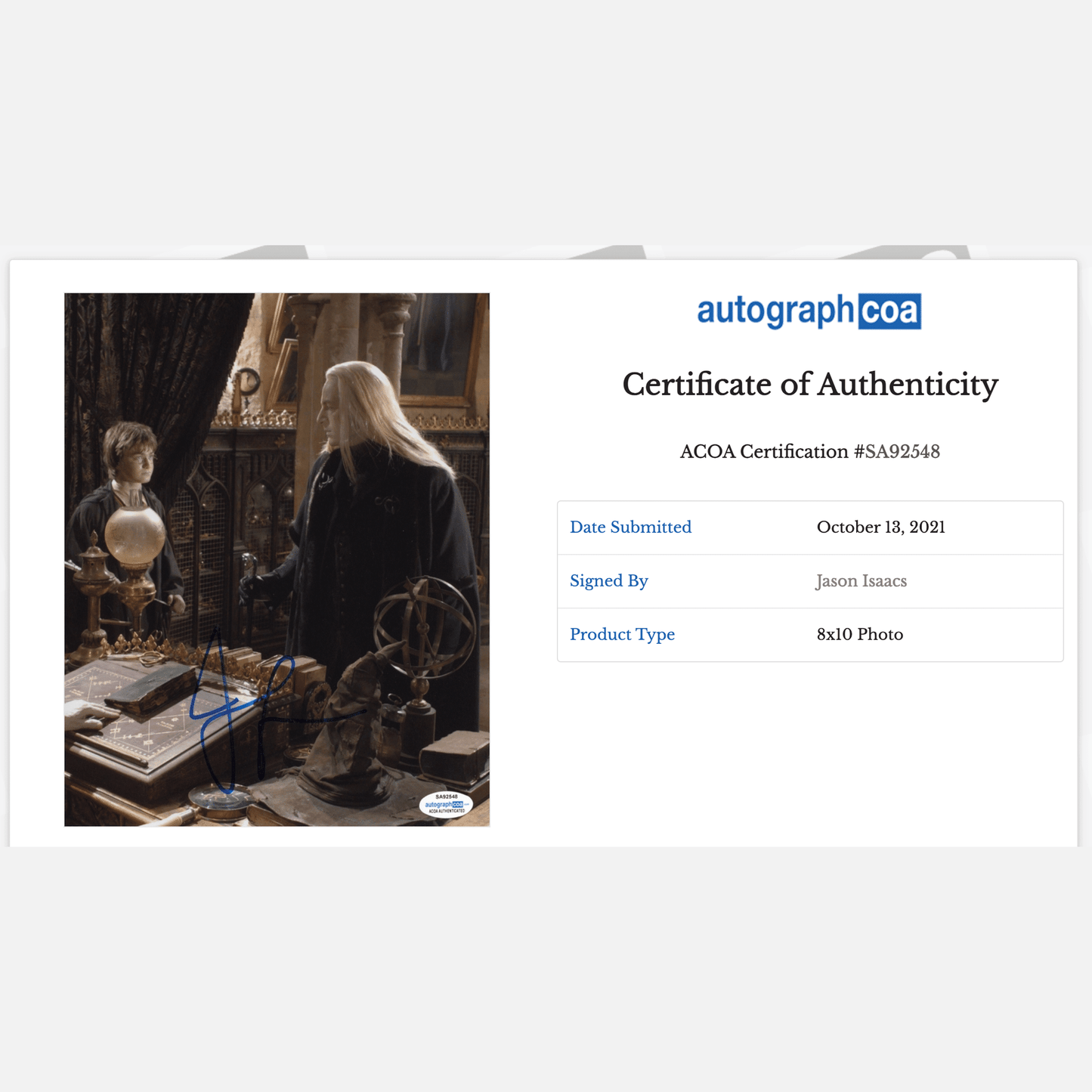 JASON ISAACS autograph ACOA signed 8x10 photography HARRY POTTER 8x10