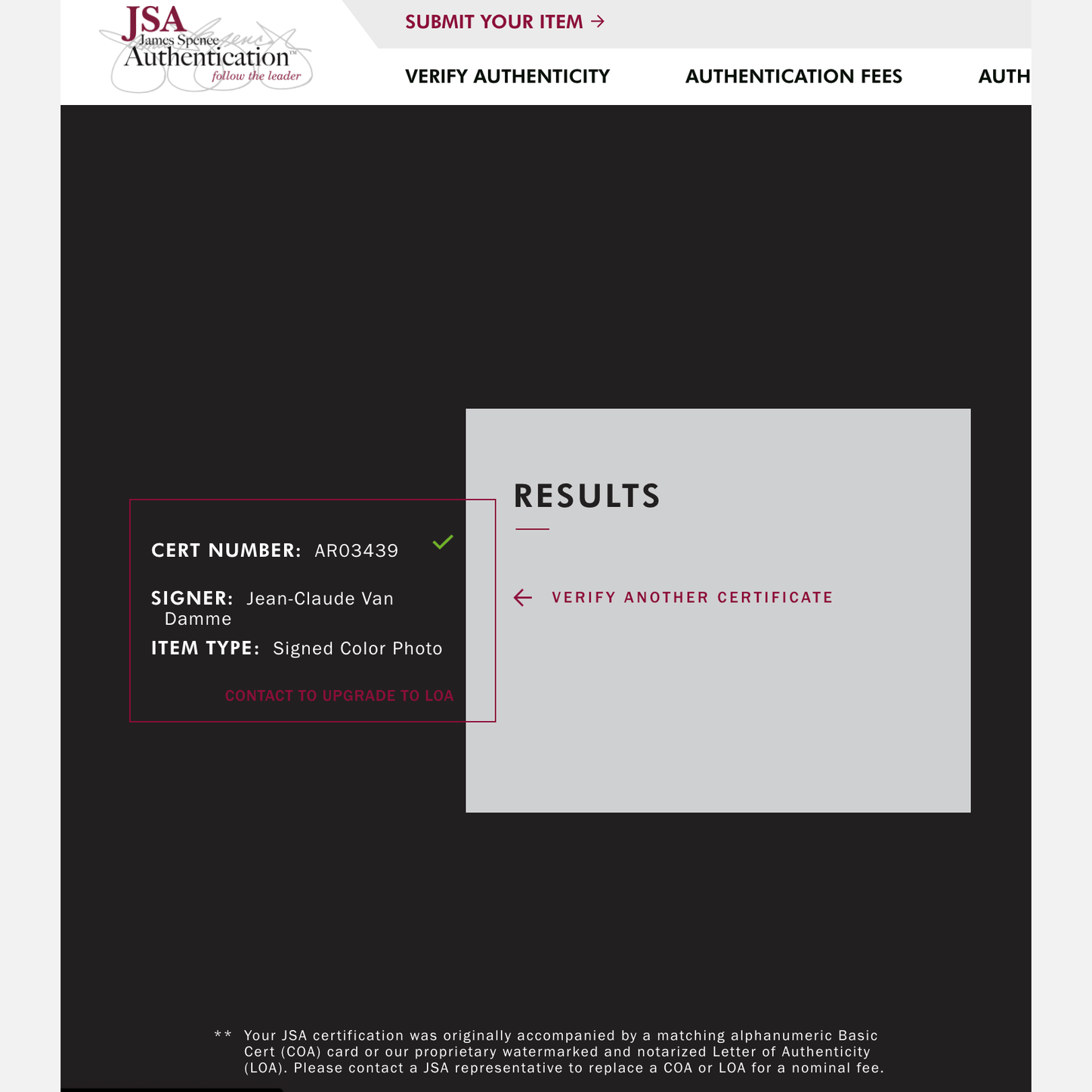 JEAN-CLAUDE VAN DAMME autograph JSA signed 8x10 photography Universal Soldier 8x10