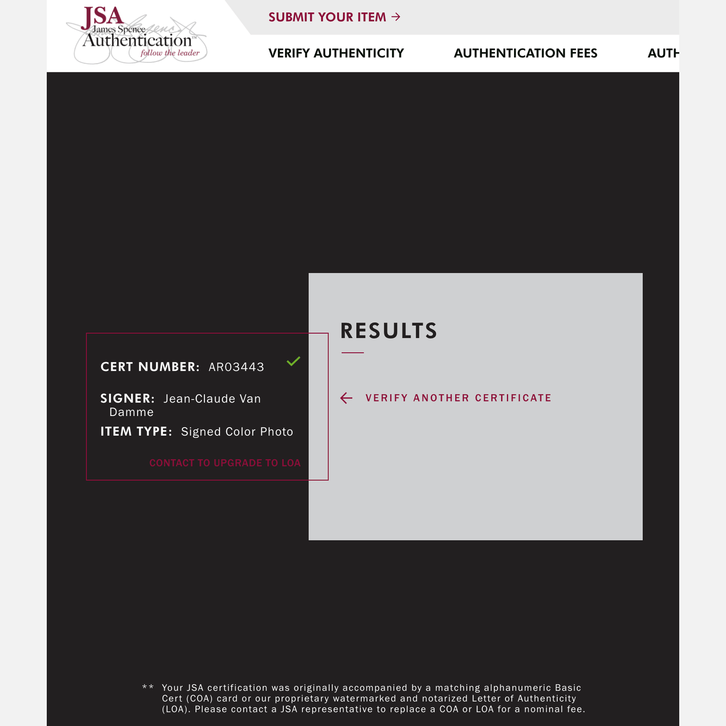 JEAN-CLAUDE VAN DAMME autograph JSA signed 8x10 photography 8x10