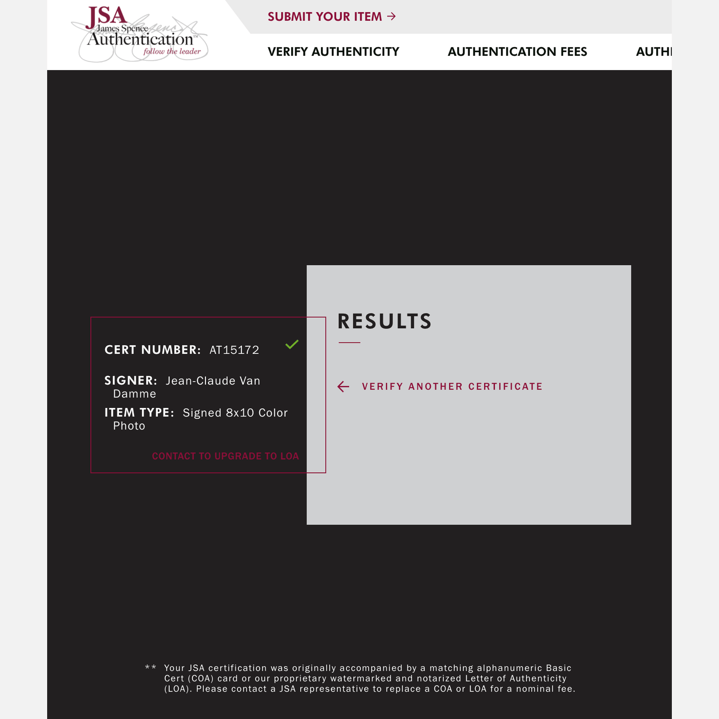 JEAN-CLAUDE VAN DAMME autograph JSA signed 8x10 photography 8x10