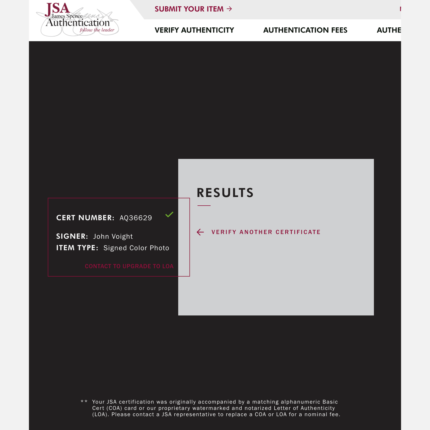 JOHN VOIGHT autograph JSA signed 8x10 photography 8x10