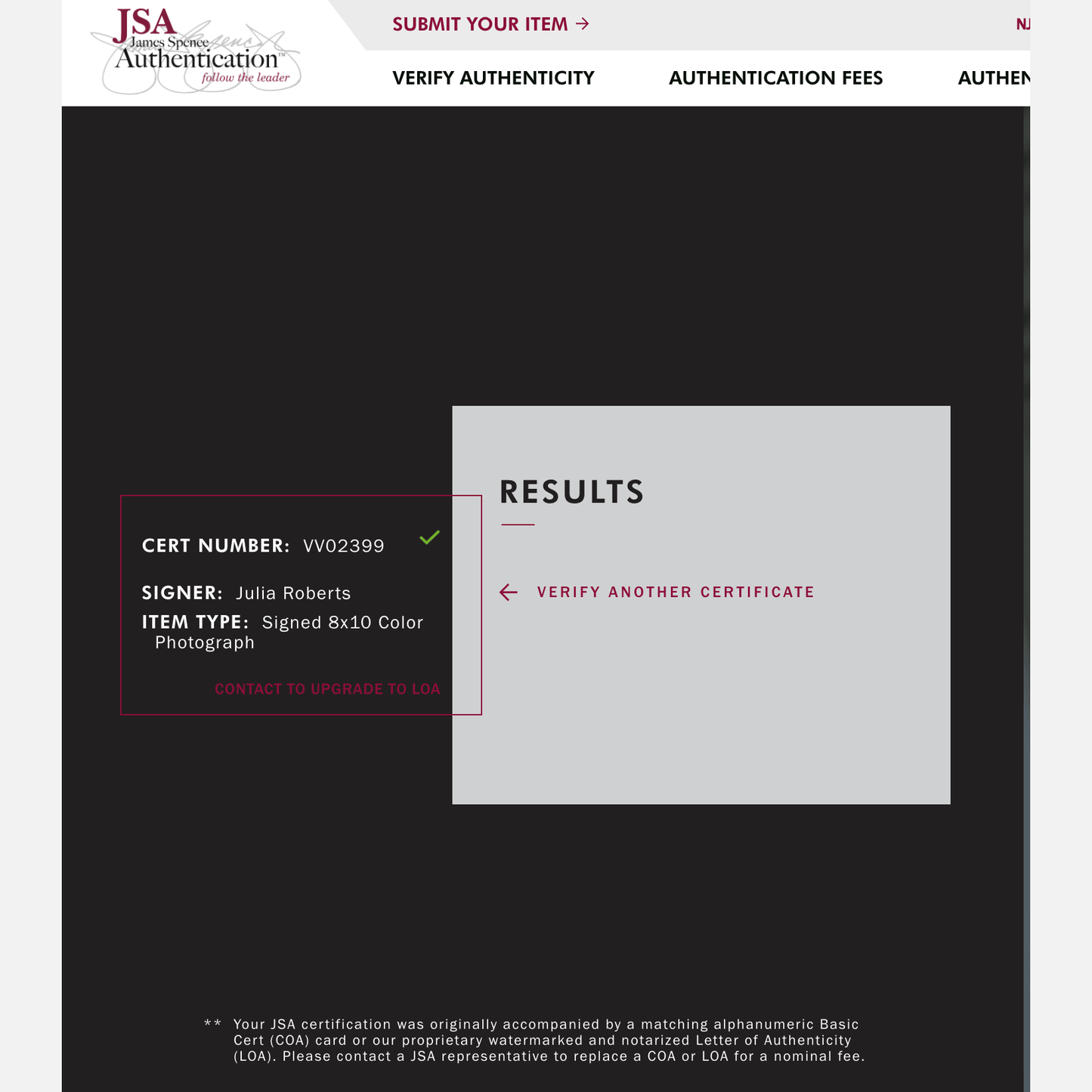 JULIA ROBERTS autograph JSA signed 8x10 photography 8x10