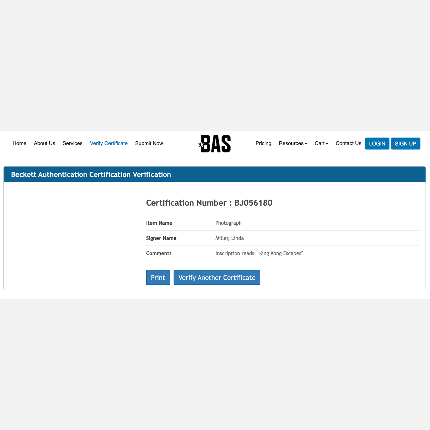 LINDA MILLER autograph BECKETT signed 8x10 photography KING KONG 8x10