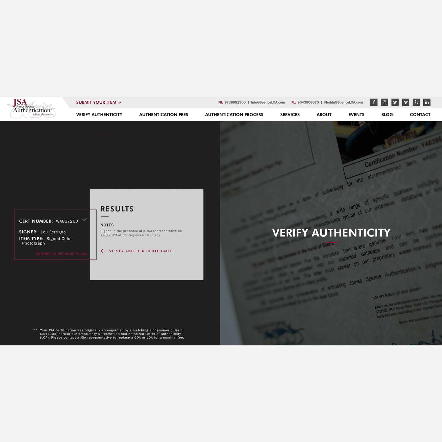 LOU FERRIGNO autograph JSA signed 8x10 photography HULK 8x10