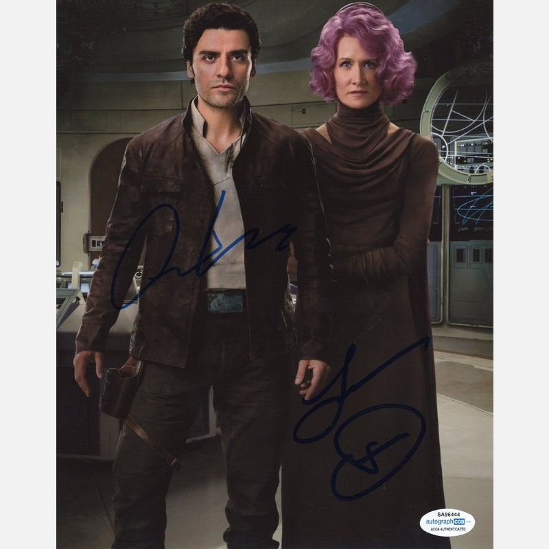 Autografy OSCAR ISAAC i LAURA DERN Certyfikat ACOA 20x25 cm GWIEZDNE WOJNY