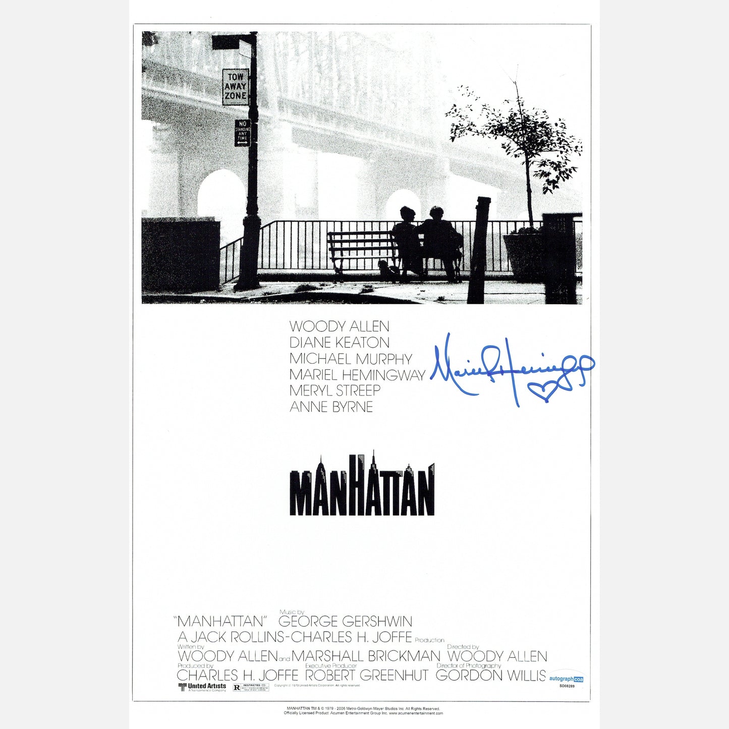 MARIEL HEMINGWAY autograph ACOA signed poster 11x17 MANHATTAN 11x17