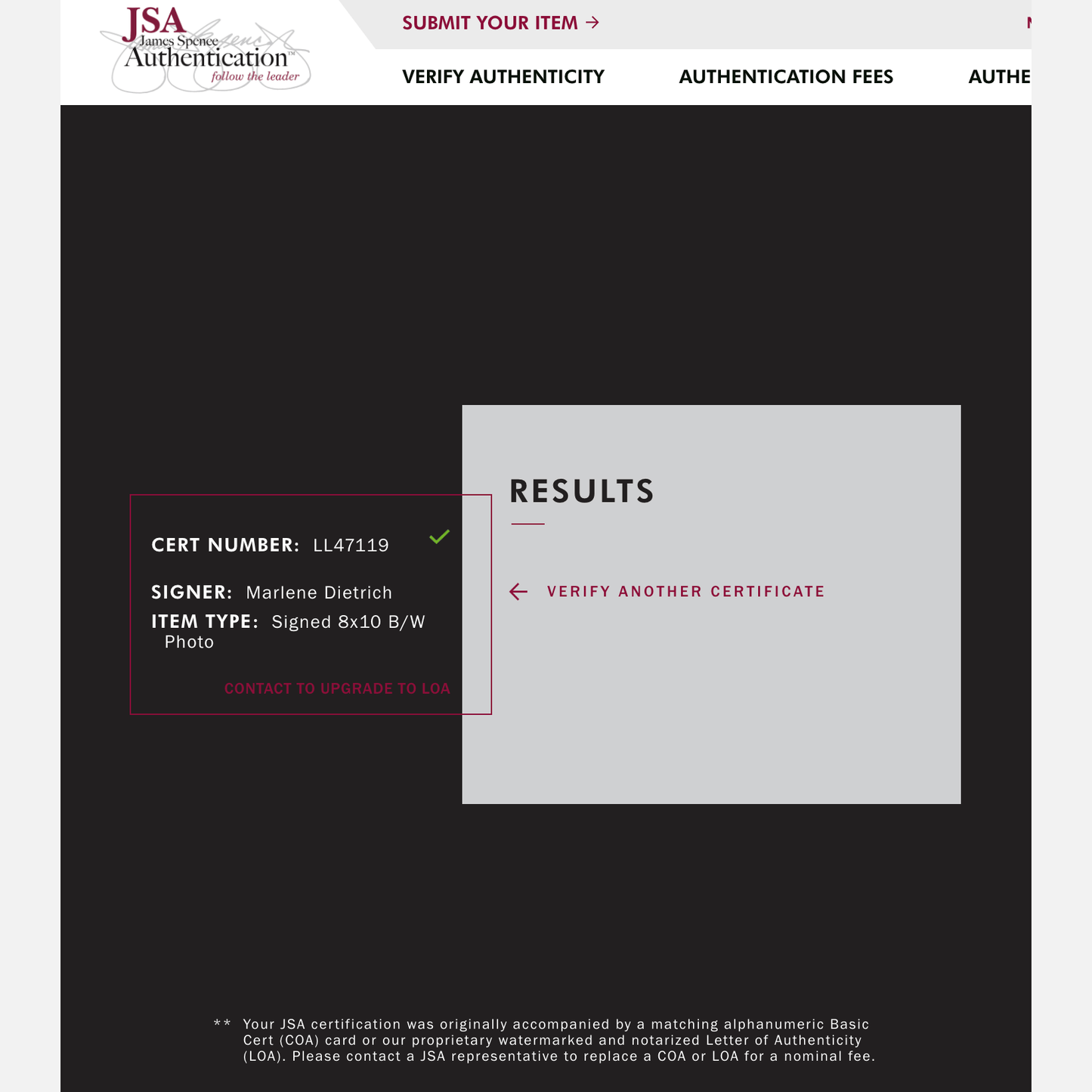 MARLENA DIETRICH autograph JSA signed 8x10 photography 8x10