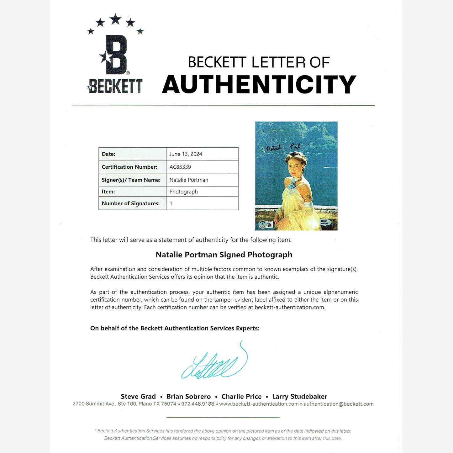 NATALIE PORTMAN autograph PSA & BECKETT signed 6x8 photography STAR WARS 8x10