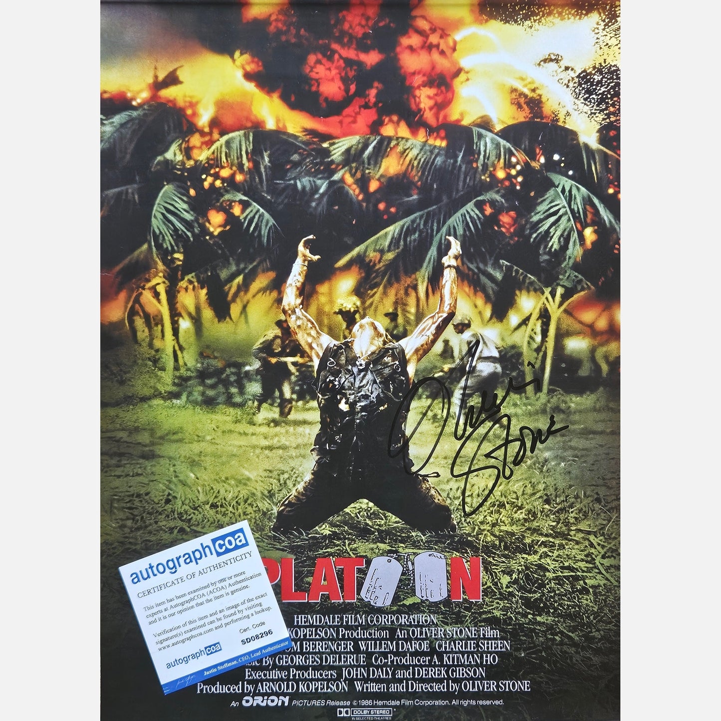 OLIVER STONE autograph ACOA signed poster 12x17 PLATOON 12x18