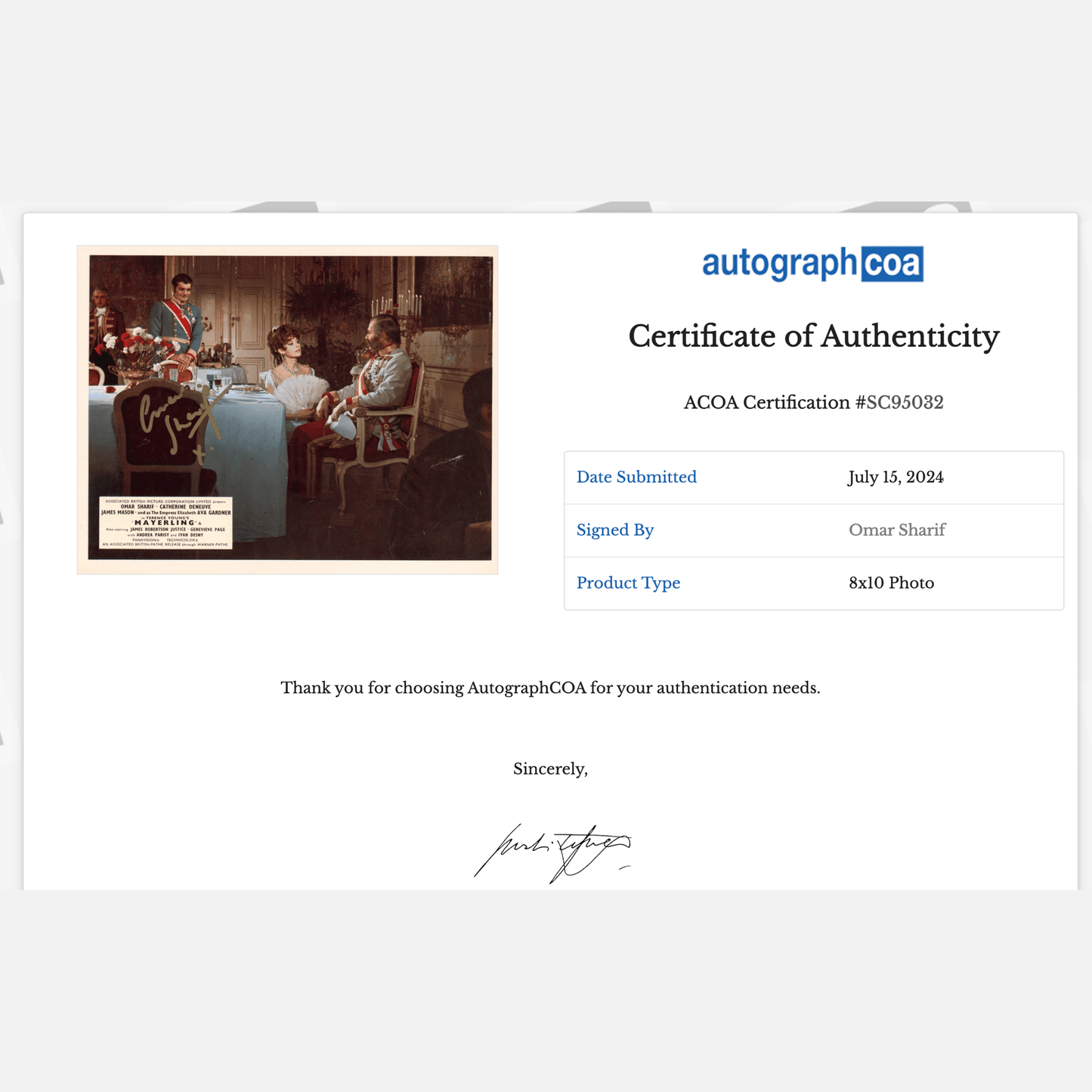 OMAR SHARIF autograph ACOA signed 8x10 photography 8x10