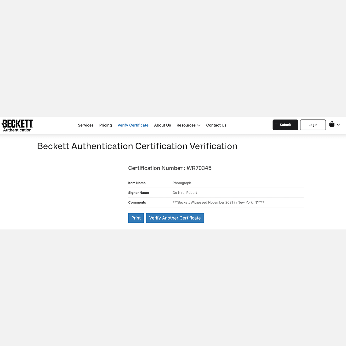 ROBERT DE NIRO autograph BECKETT signed 16x20 photography RAGING BULL 16x20