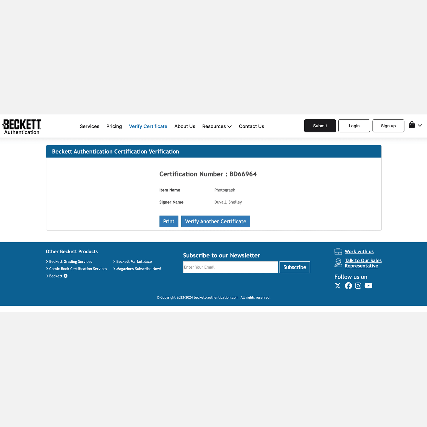 SHELLEY DUVALL autograph BECKETT signed 11x14 photography THE SHINNING 11x14
