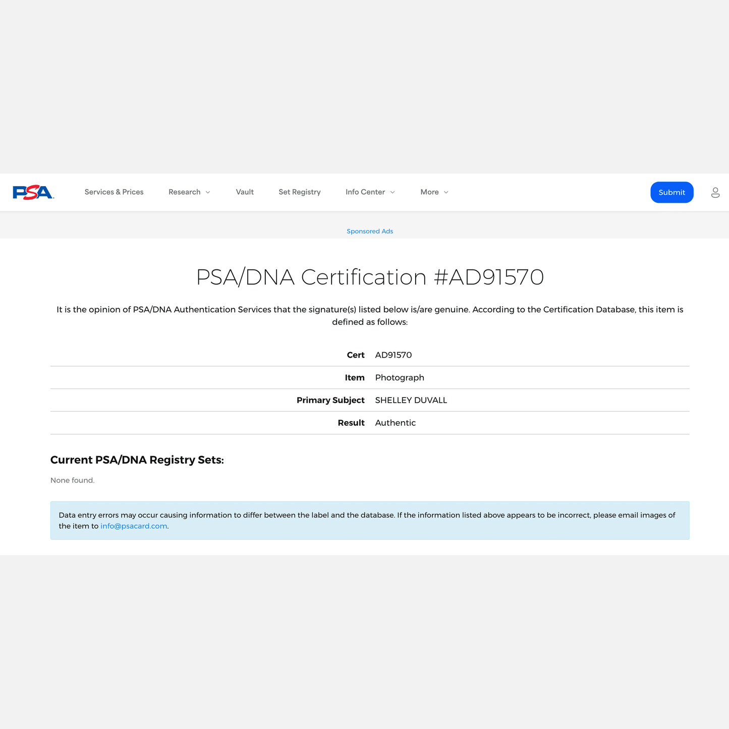 SHELLEY DUVALL autograph PSA signed 16x20 photography THE SHINNING 16x20