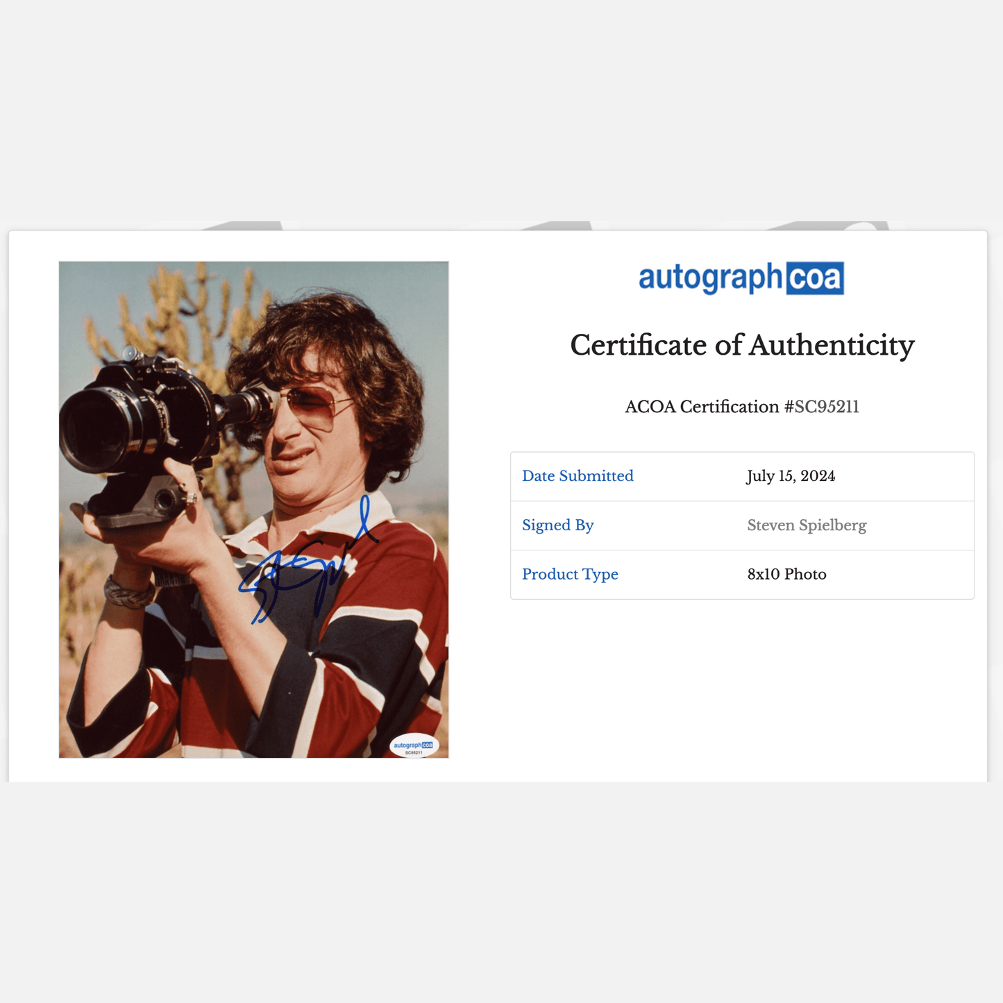 STEVEN SPIELBERG autograph ACOA signed 8x10 photography 8x10