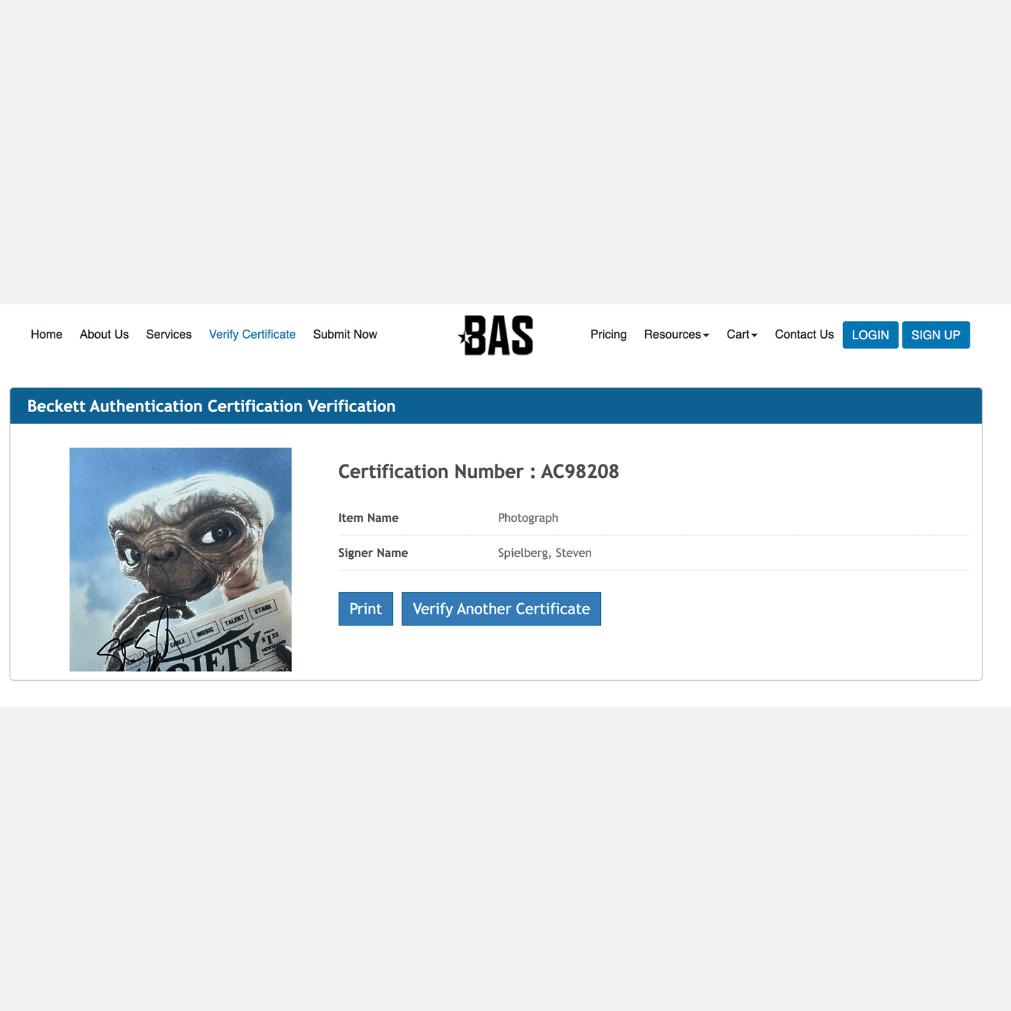 STEVEN SPIELBERG autograph BECKETT LOA signed 8x10 photography ET 8x10