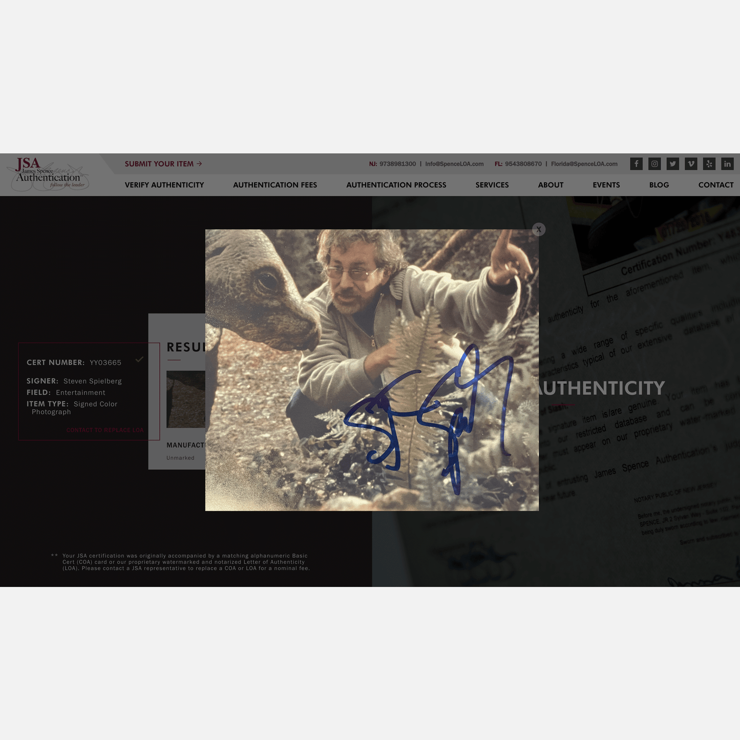 STEVEN SPIELBERG autograph JSA LOA signed 8x10 photography JURASSIC PARK 8x10