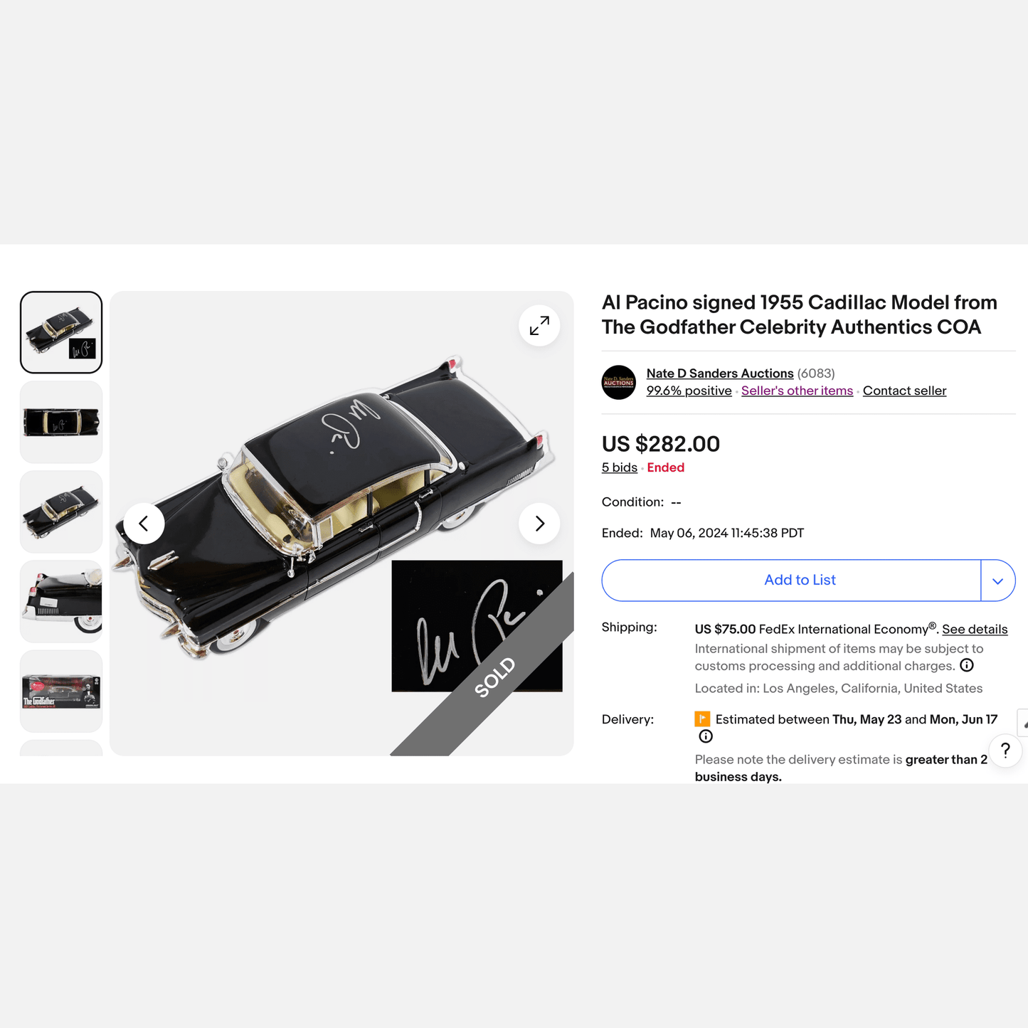 AL PACINO autograph Celebrity Authentics ACOA signed 1955 Cadillac Model THE GODFATHER Memorabilia