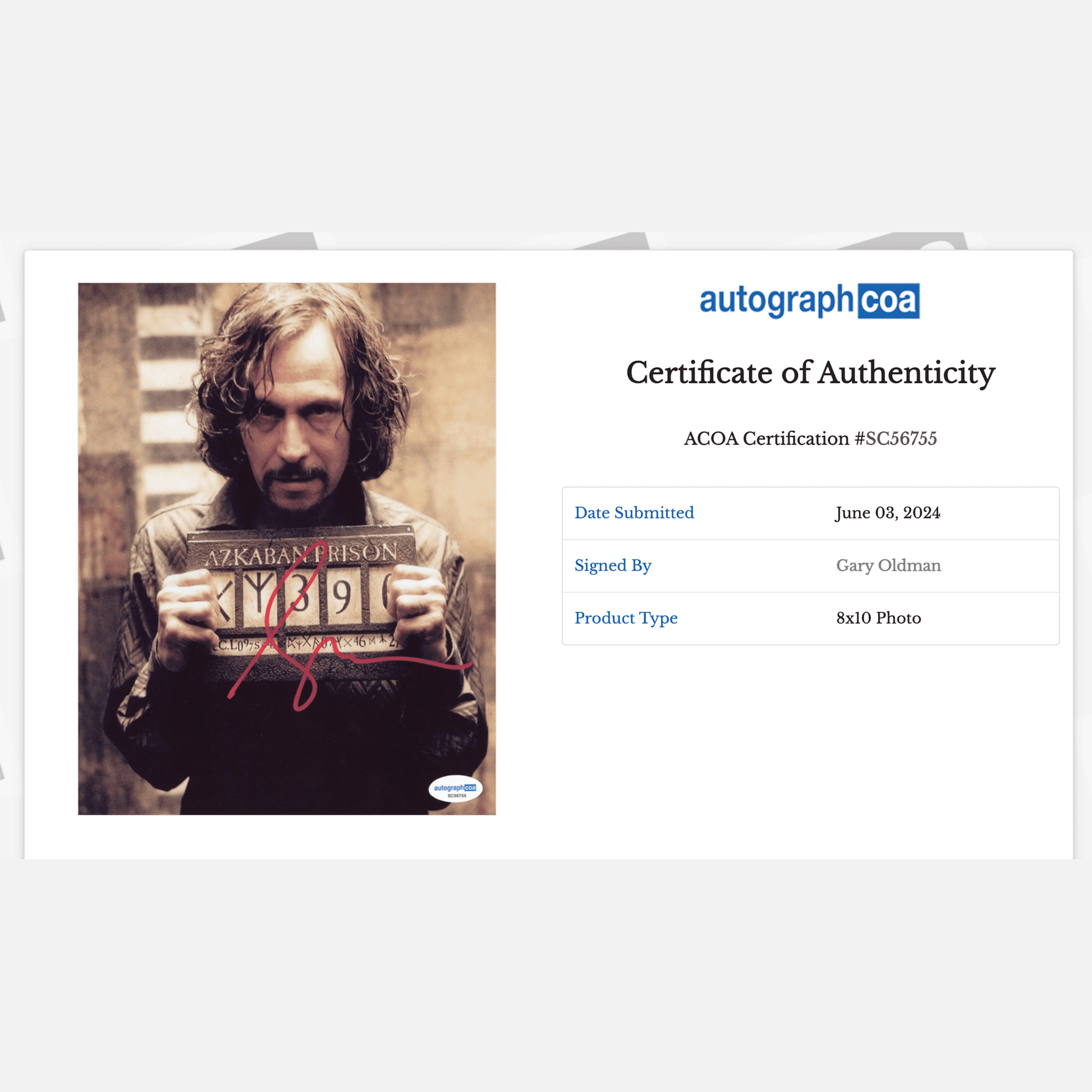 GARY OLDMAN autograph ACOA signed 8x10 photography HARRY POTTER 8x10