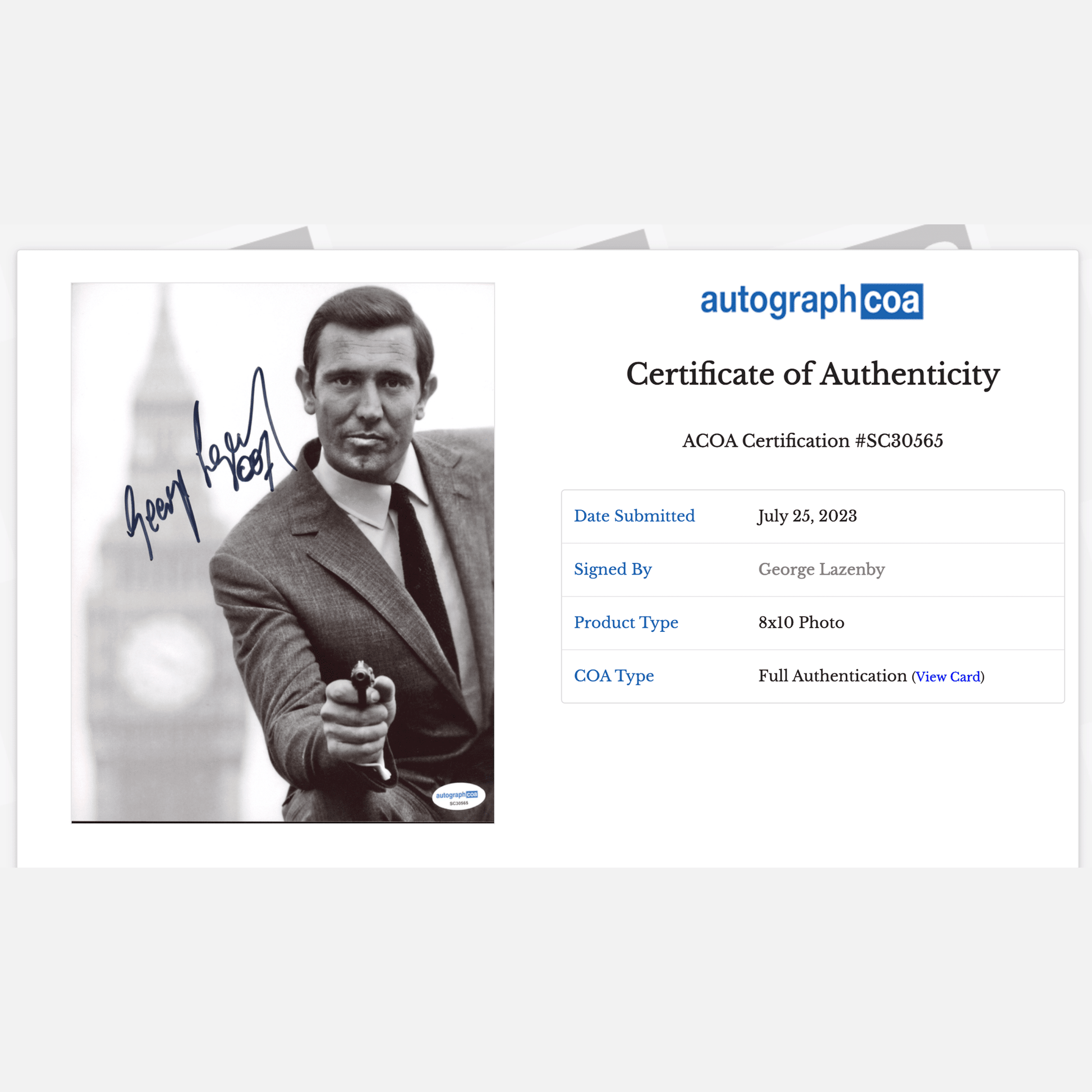 GEORGE LAZENBY autograph ACOA signed 8x10 photography 007 JAMES BOND 8x10