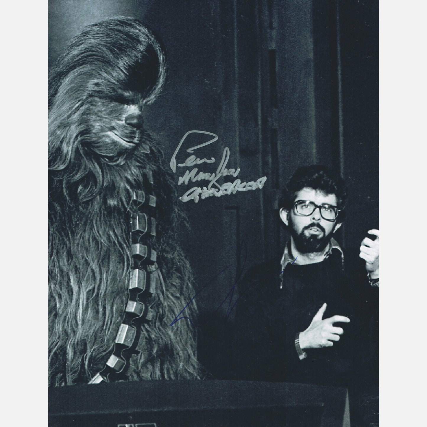 Autografy GEORGE LUCAS I PETER MAYHEW Certyfikat ACOA 28x35 cm GWIEZDNE WOJNY