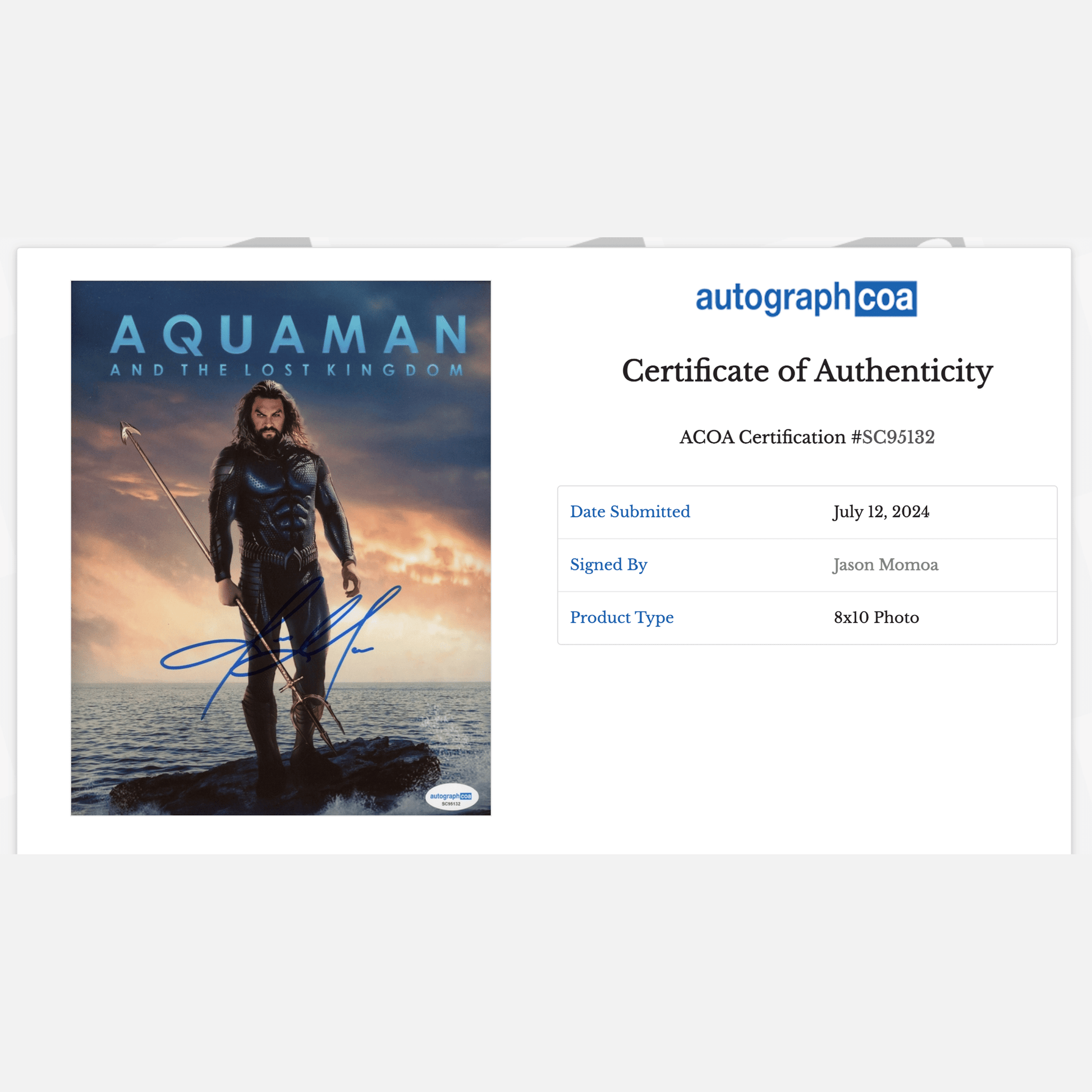 JASON MAMOA autograph ACOA signed 8x10 photography AQUAMAN 8x10