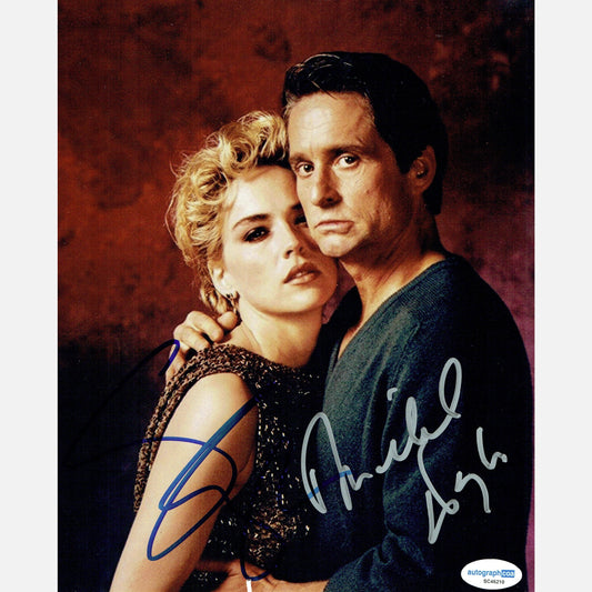 MICHAEL DOUGLAS & SHARON STONE autograph ACOA signed 8x10 photography BASIC INSTINCT 8x10
