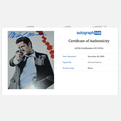 Autograf MICHAEL MADSEN Certyfikat ACOA 20x25 cm WŚCIEKŁE PSY