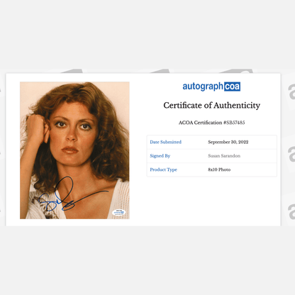 Autograf SUSAN SARANDON Certyfikat ACOA 20x25 cm