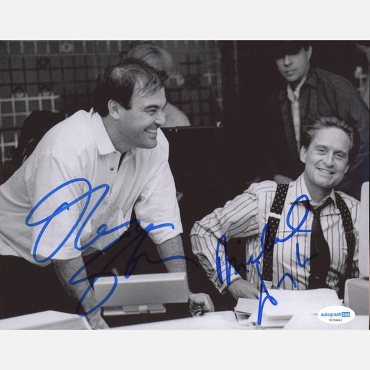 Autografy MICHAEL DOUGLAS i OLIVER STONE Certyfikat ACOA 20x25 cm WALLSTREET