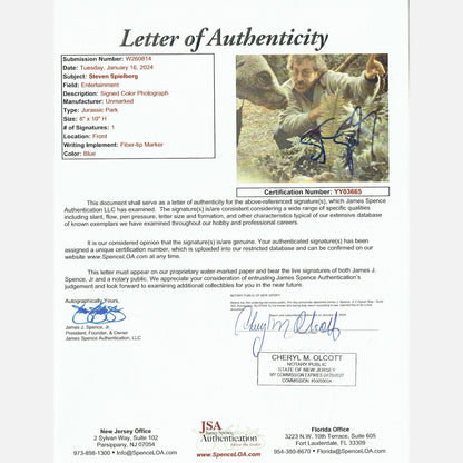 STEVEN SPIELBERG autograph JSA LOA signed 8x10 photography JURASSIC PARK 8x10