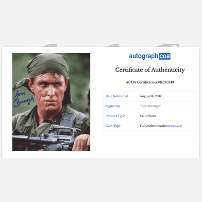 TOM BERENGER autograph ACOA signed 8x10 photography PLATOON 8x10