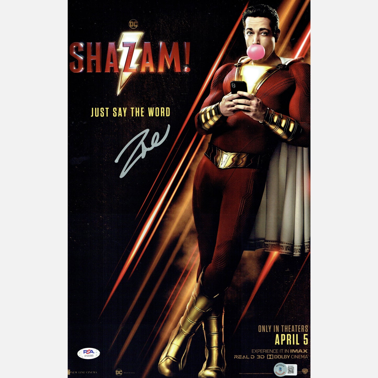 Autograf ZACHARY LEVI Certyfikaty PSA i BECKETT 28x43 cm SHAZAM